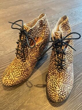 80%20 Calf Hair Cut-Out Wedge Bootie